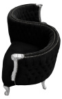 Fauteuil confident baroque tissu velours noir et bois argent