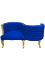 Barokní konverzační sedák modrá sametová látka a zlacené dřevo