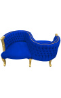 Barokní konverzační sedák modrá sametová látka a zlacené dřevo
