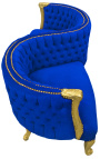 Fauteuil confident baroque tissu velours bleu et bois doré