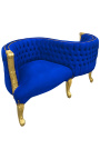 Barokowe siedzisko konwersacyjne z niebieskiej aksamitnej tkaniny i pozłacanego drewna