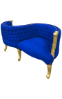 Baroque conversation seat blue velvet fabric and gilded wood