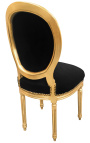 Cadeira estilo Luís XVI em veludo preto e madeira dourada
