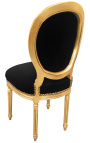 Cadeira estilo Luís XVI em veludo preto e madeira dourada