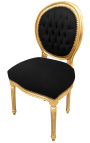 Louis XVI style chair black velvet and gold wood