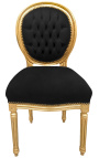 Louis XVI style chair black velvet and gold wood