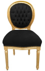 Louis XVI -tyylinen tuoli mustaa samettia ja kultapuuta