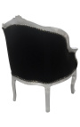 Barok bergere fauteuil Louis XV zwart kunstleer & zebra stof zilver hout