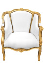 Bergere armchair Louis XV style false skin white and black wood