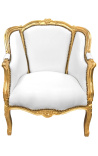 Stor Bergere lenestol Louis XV Stil Hvit Leatherette og Gold Wood - 1