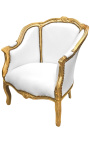 Óptimo bergère tecido estilo louis XV simili couro branco e madeira dourada