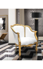 Bergere armchair Louis XV style false skin white and black wood