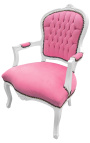Baroque armchair of Louis XV style pink velvet fabric and white wood - 14