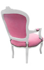 Butaca barroc d'estil Lluís XV de vellut rosa i fusta blanca