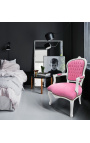 Бароков фотьойл от розово кадифе в стил Луи XV и бяло дърво