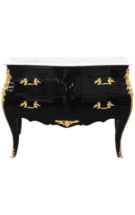 Commode baroque de style Louis XV noire et plateau en marbre blanc