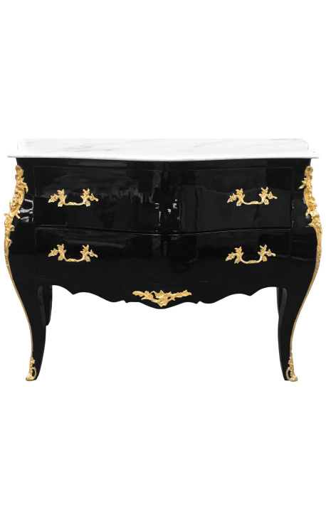 Baroque Dresser Of Style Louis Xv Black With White Marble Top