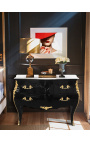 Black Louis XV Baroque dresser with white marble top