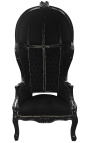 Grand porters stol i barockstil svart sammet och svart trä