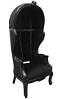 Cadeira grande estilo barroco tecido de veludo preto e madeira preta