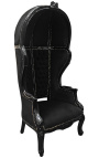 Grand fauteuil carrosse de style baroque tissu velours noir et bois noir