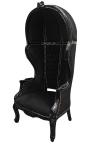 Grand fauteuil carrosse de style baroque tissu velours noir et bois noir