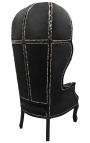 Grand porter's Baroque style chair black velvet and black wood