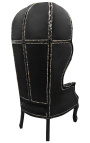 Silla de estilo barroco de gran porter de terciopelo negro y madera negra - 13