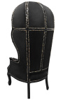 Grand porter's Baroque style chair black velvet and black wood