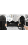 Grand fauteuil carrosse de style baroque tissu velours noir et bois noir