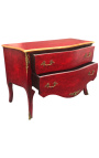 Grande commode baroque de style Louis XV placage loupe d'orme rouge