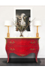 Gran cómoda barroca de cajones rojo olmo Louis XV, bronces de oro