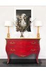 Grande commode baroque de style Louis XV placage loupe d'orme rouge