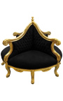 Fauteuil borne baroque tissu velours noir et bois doré