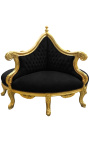 Fauteuil borne baroque tissu velours noir et bois doré