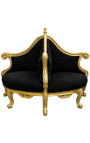 Barocker Borne-Sessel aus schwarzem Samtstoff und vergoldetem Holz