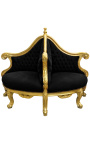 Fauteuil borne baroque tissu velours noir et bois doré