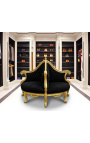 Baroque Borne armchair black velvet fabric and gilded wood