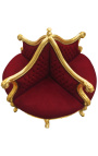 Fauteuil borne baroque tissu velours bordeaux et bois doré