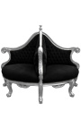 Fauteuil borne baroque tissu velours noir et bois argent