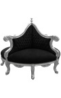 Barocker Borne-Sessel aus schwarzem Samtstoff und silbernem Holz