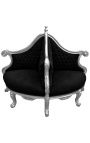 Fauteuil borne baroque tissu velours noir et bois argent