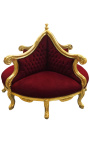 Fauteuil borne baroque tissu velours bordeaux et bois doré