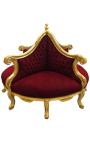Fotelis Borne Baroque Bordo spalvos aksominis audinys ir paauksuota mediena