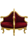 Fotel Borne Barokowy bordowy aksamitny materiał i pozłacane drewno