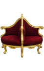 Fauteuil borne baroque tissu velours bordeaux et bois doré