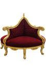 Fauteuil borne baroque tissu velours bordeaux et bois doré