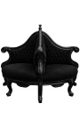 Fauteuil borne baroque tissu velours noir et bois laqué noir