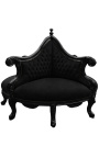 Barokowy fotel Borne z czarnej aksamitnej tkaniny i błyszczącego czarnego drewna