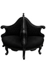 Baročni fotelj Borne iz črnega žametnega blaga in sijajnega črnega lesa